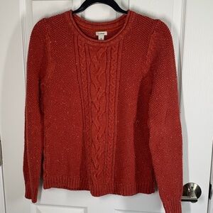 LLBean speckled Terra Cotta cable knit sweater size medium